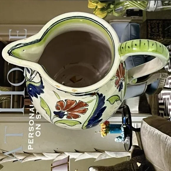 Vintage Floral Italian Ceramic Bud Vase With Handle Multi Flowers Artist Signed - Picture 10 of 16